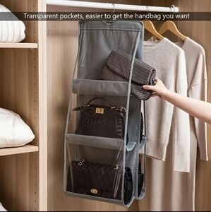 Hanging Purse Hand Bag Organizer Storage, Gray Transparent Holds 6 Hang‎ Bags
